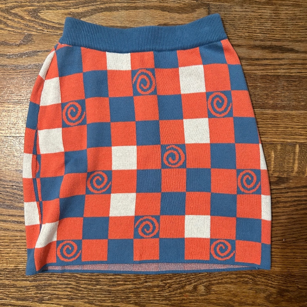Knit checkered mini skirt